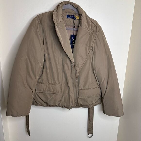 Polo Ralph Lauren $598 Women's Water-Repellent Belted Down Jacket Tan Large NWT - Picture 4 of 8